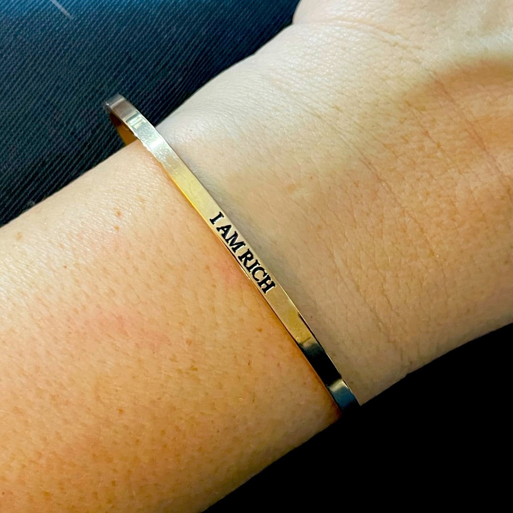 Metal Marvels “I am rich ” rose gold cuff bracelet
New, never worn